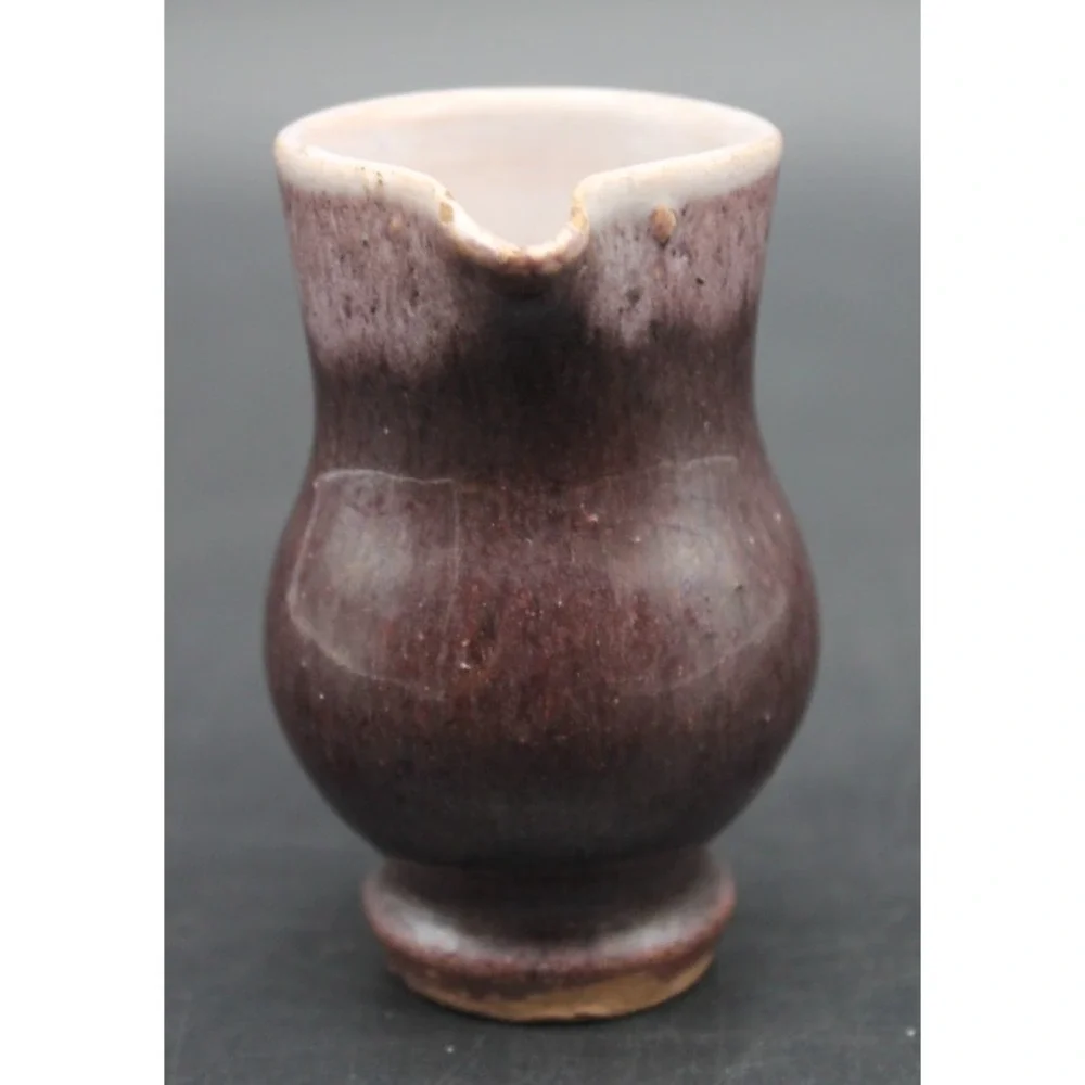Vintage Mini Pottery Creamer Purple Drip Glaze Stoneware Pitcher 2.75